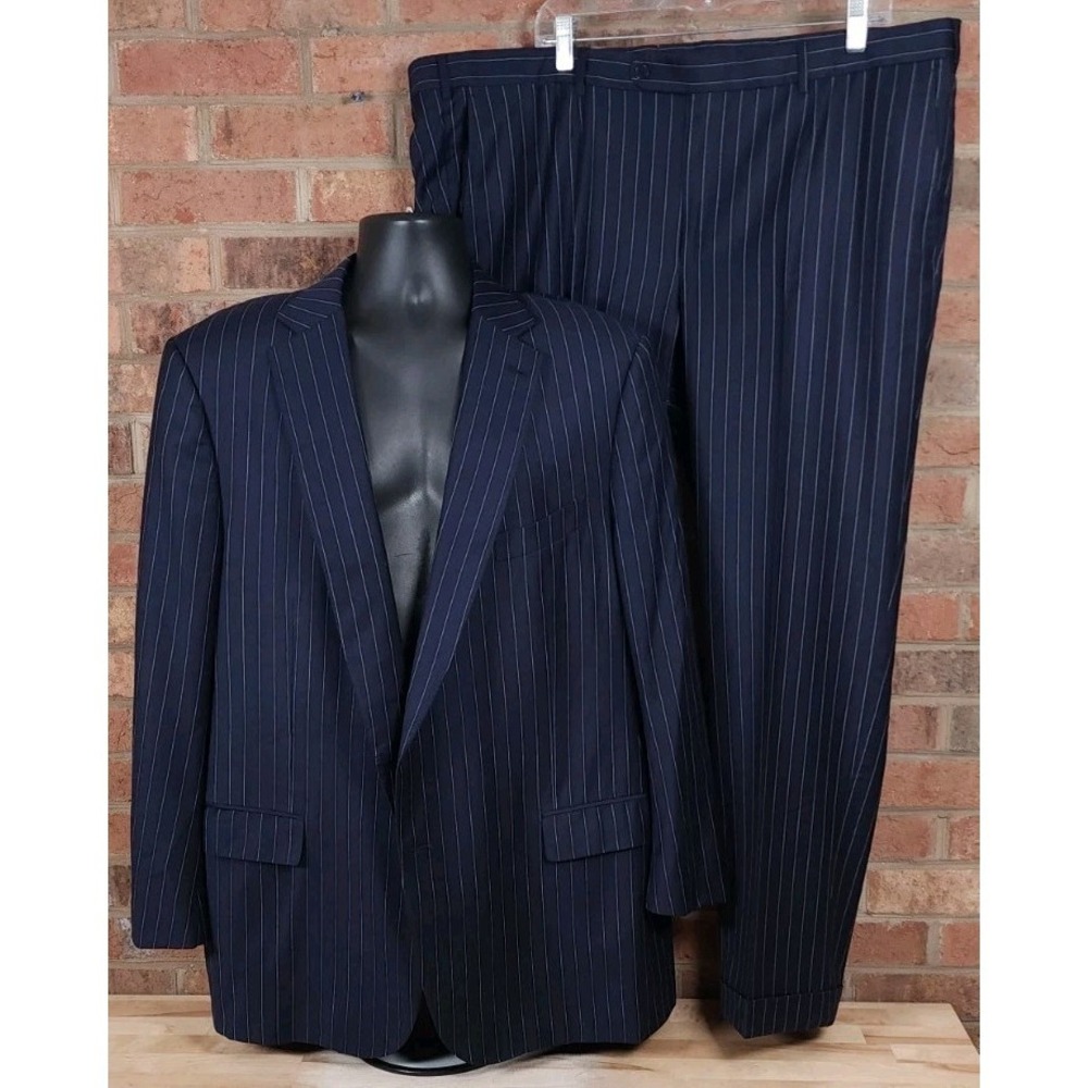 Ermenegildo Zegna Su Misura Blue Pinstripe Suit 54R 2pc Jacket‎ Pants Wool 44x30